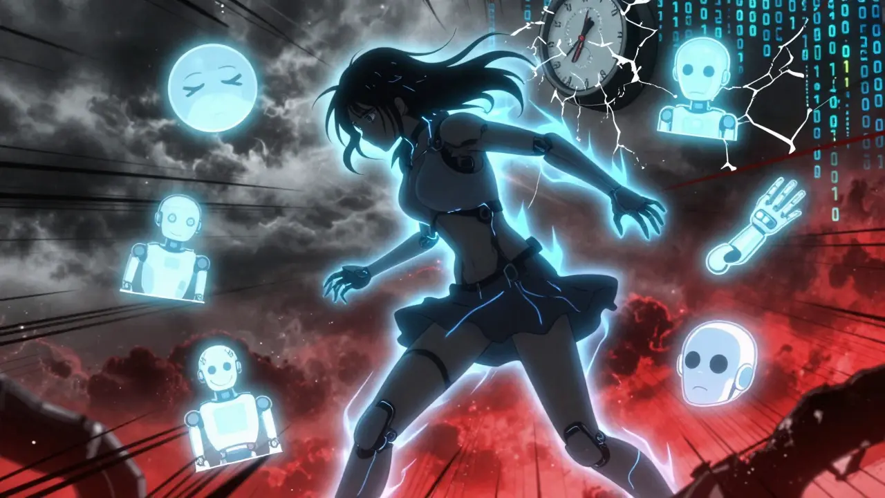 A woman in a tonic-clonic seizure surrounded by floating icons of different seizure types.