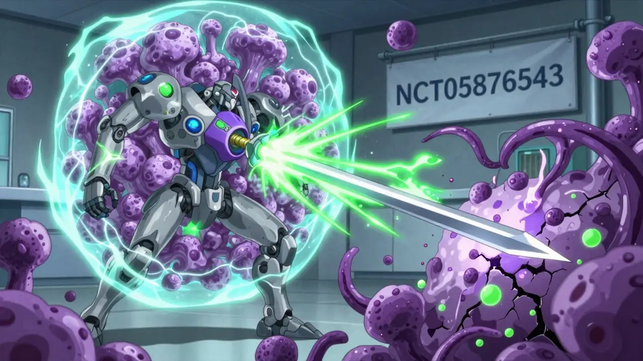 Giant fungal colony's defense shield breached by omeprazole lance as fluconazole destroys resistant spores in bioluminescent battle.