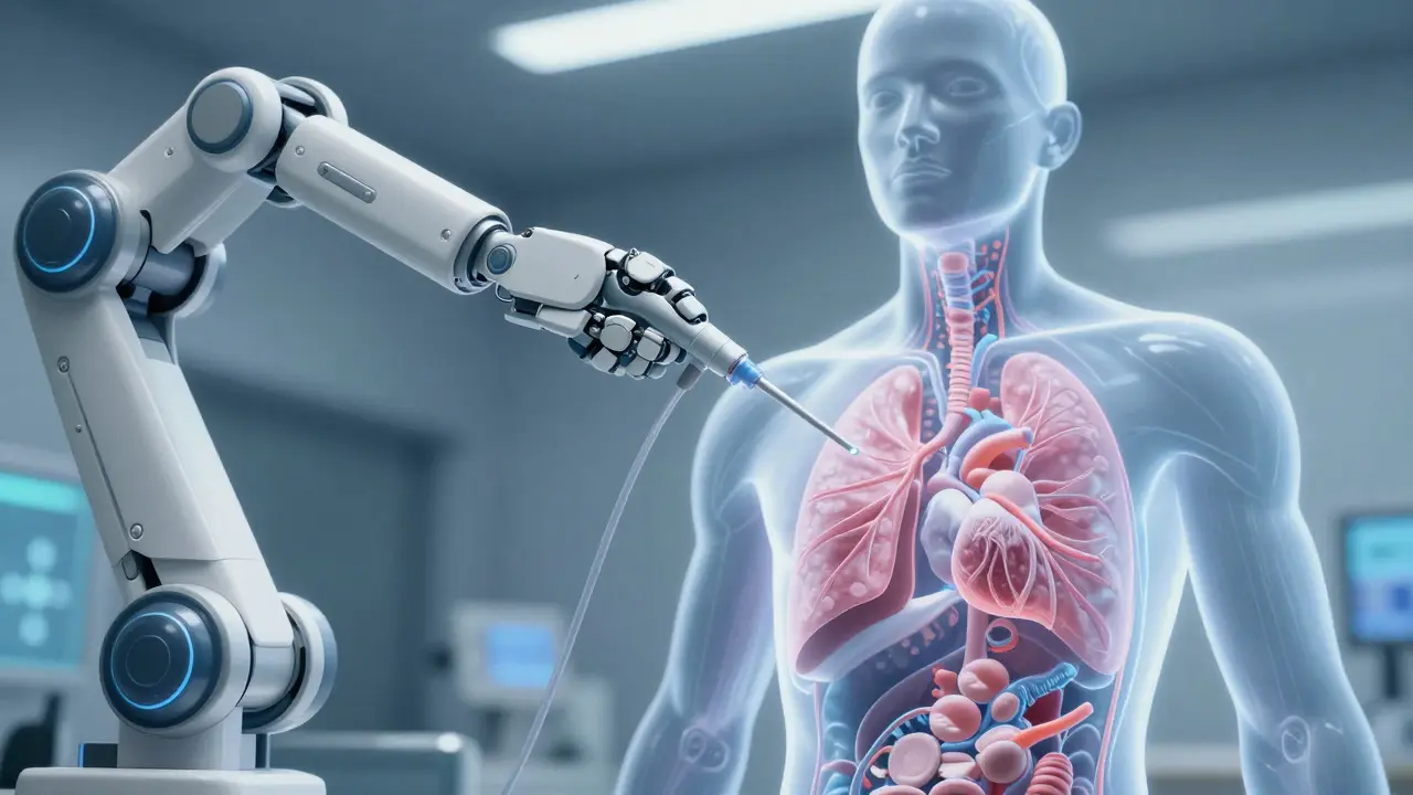 Robotic probe diagnosing holographic heart and lung model