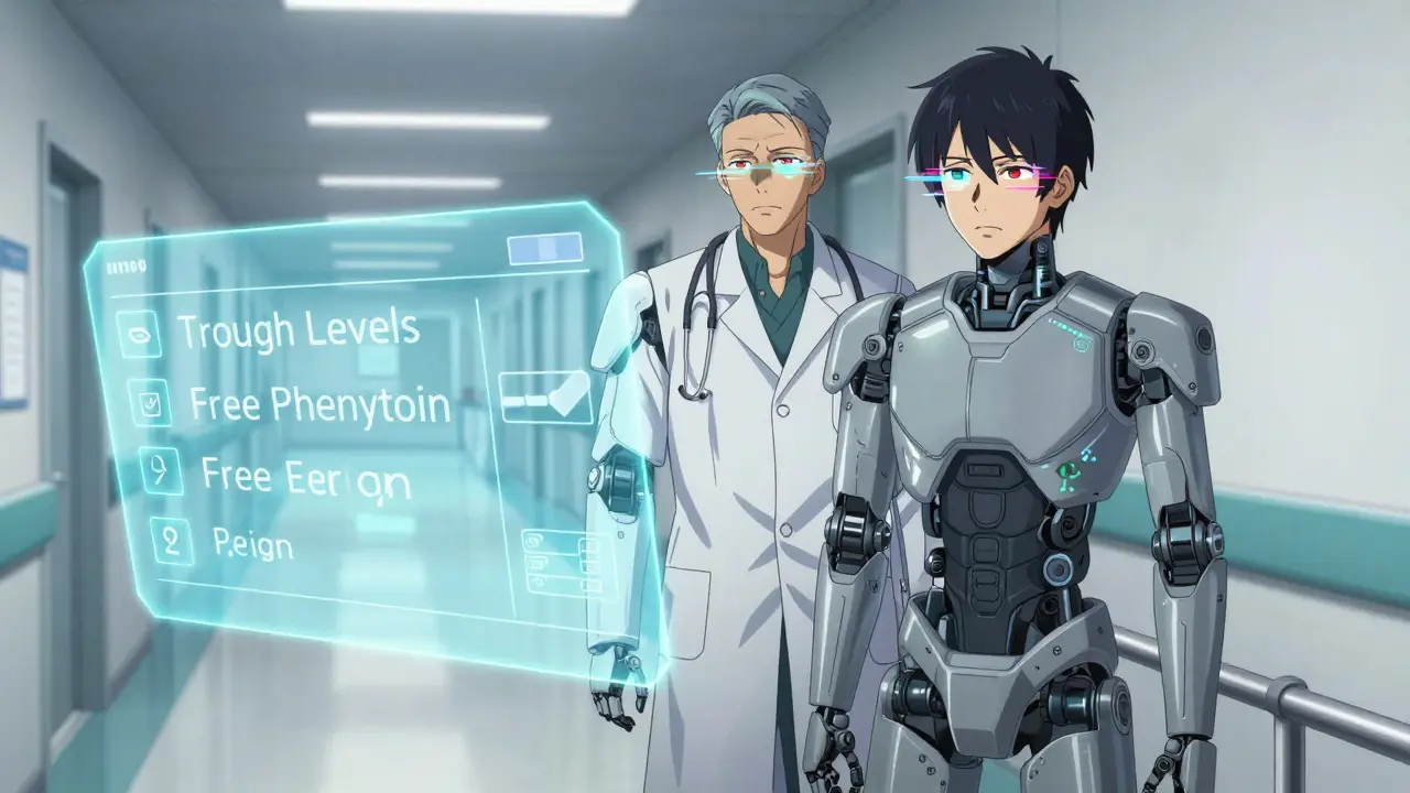 Doctor monitoring patient for toxicity signs with holographic checklist