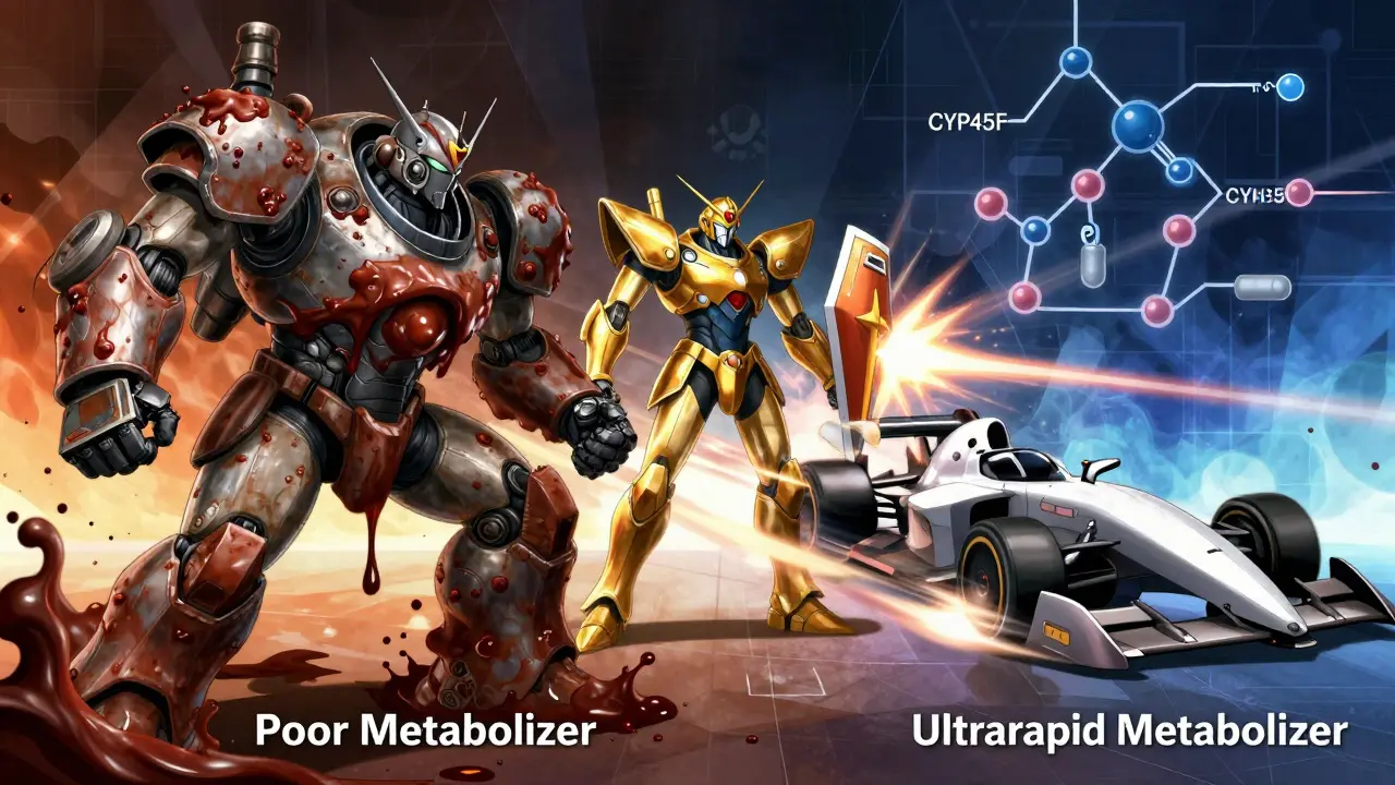 Mechs representing different drug metabolizer types