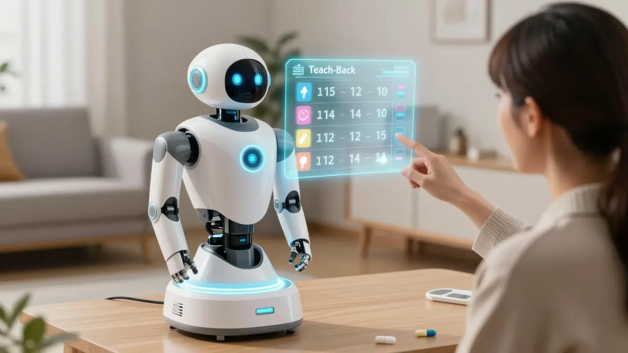 Patient uses teach-back method with holographic med robot