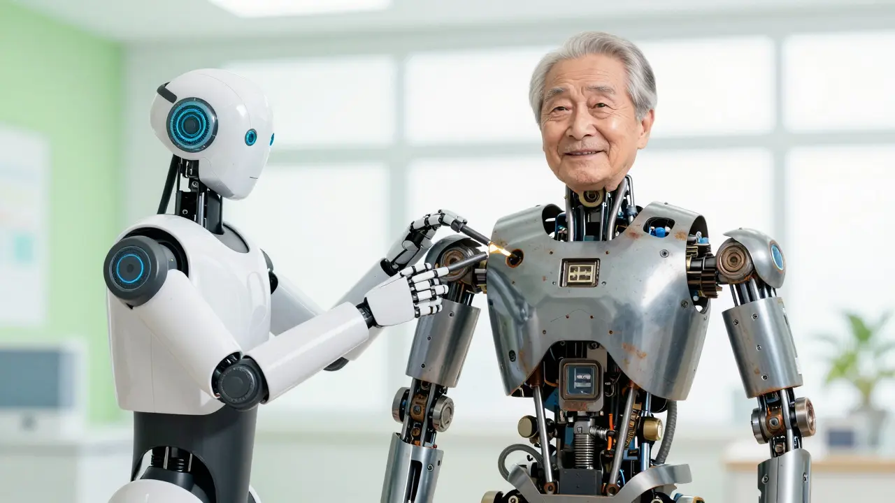 Robotic assistant helping remove unnecessary medications from a patient