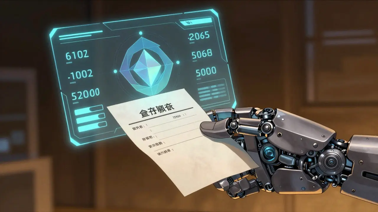 Cybernetic hand holding prescription with holographic price data