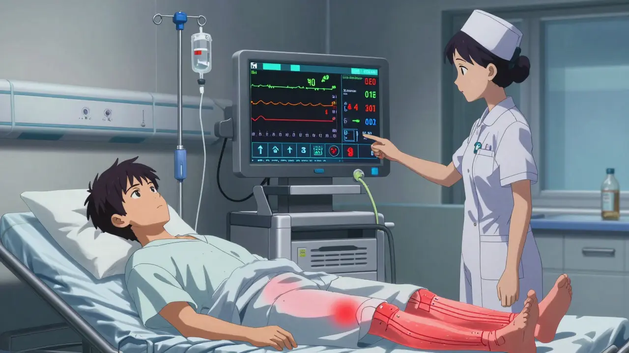 Hospital monitoring setup for severe cellulitis case